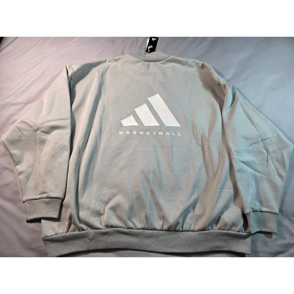 Adidas Basketball One Fleece Oversize Sweatshirt Men 2XL Metal Grey w/Pocket NEW